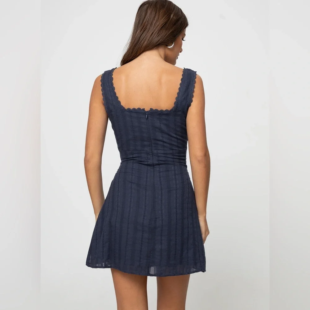 Princess Polly Dasha Mini Dress Navy Blue Lace Trim 100% Cotton Size 10 - Picture 2 of 14